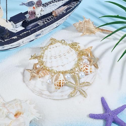 Image of Sichumaria Sea Shell Starfish Bracelets,Bohemian Sea Themed Beach Jewelry Adjustable Gold-Tone Wrist Chain Mermaid Starfish Bracelet for Women and Girls