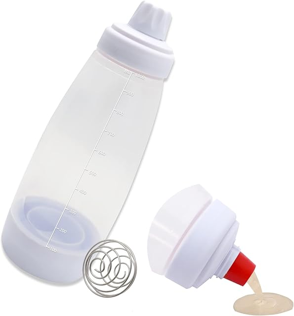 Pancake Dispenser,1000ML Batter Dispenser Mixer with BlenderBall Wire Whisk and, Pancake Bottle, Batter Mixer Bottle for Cupcake,Muffins,Crepe,Practical Home Kitchen Tools