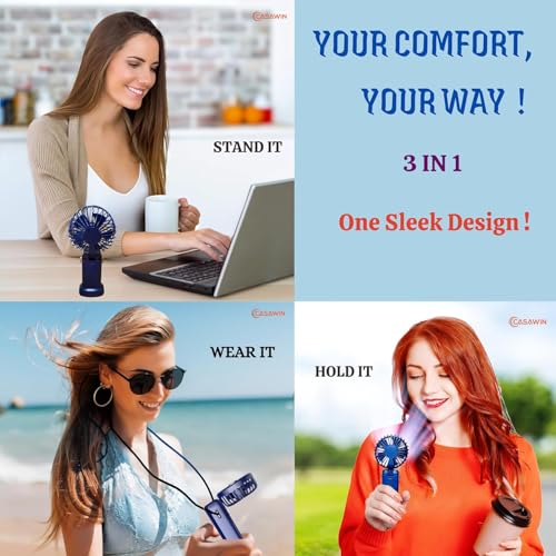 Image of Handheld Electric Fans, for summer and heat, makeup, with USB rechargeable Battery, BLDC Fans, High Speed, with 3 hrs Battery. (DARK BLUE)