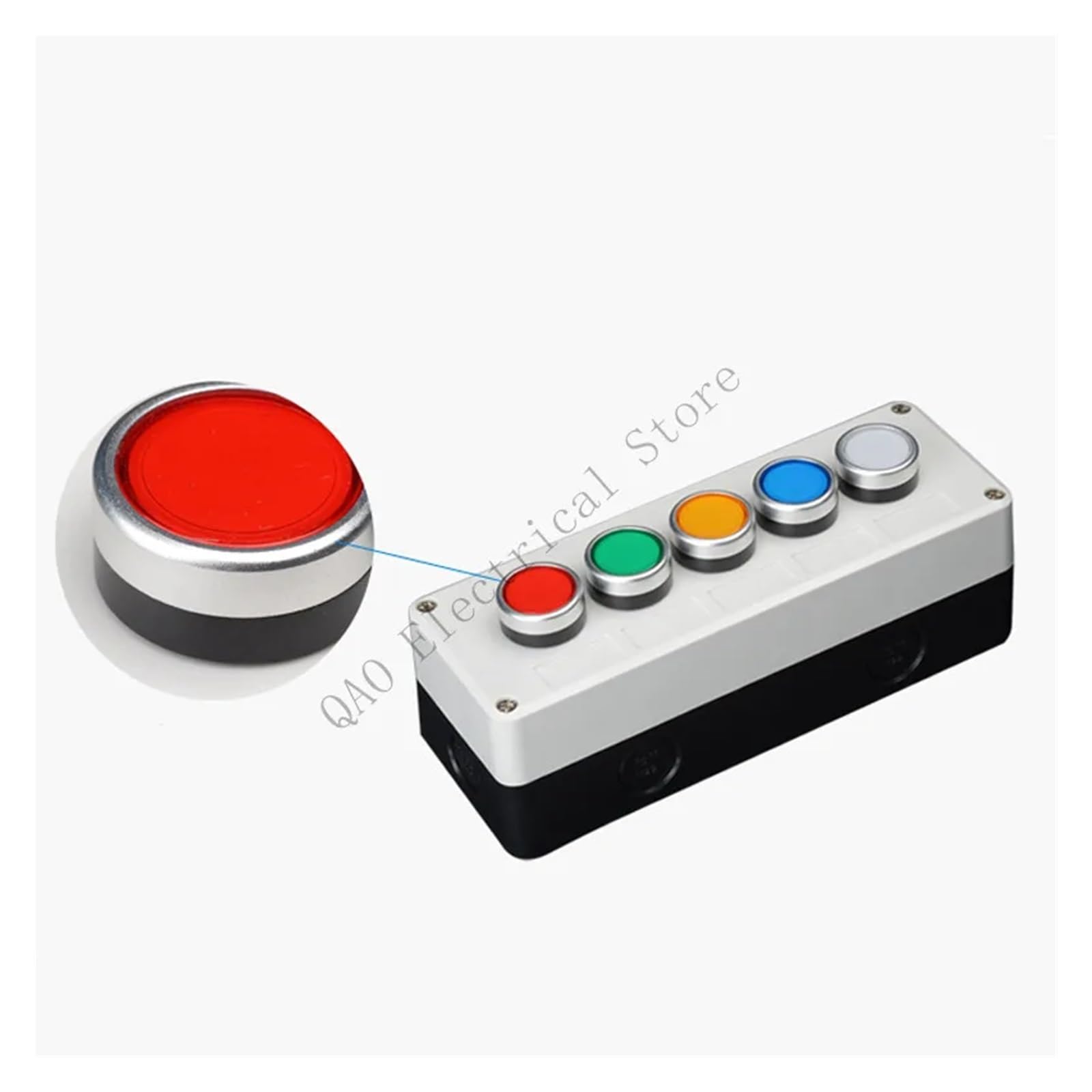 Caja de control de interruptor de botón, 1 Uds., con luz, botón de parada de emergencia, reinicio automático, 220V, autobloqueo, 24V, interruptor industrial resistente al agua(4-03)