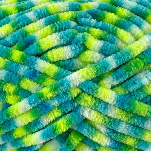 Image of Cuddly Velvet Chenille Yarn, Super Soft Fluffy Bulky for Knitting Crocheting Crafting Blanket Amigurumi, Durable for Shedding, 100 Gram (3.53 Ounces) 109 Yards (100 Meters) (Multi - Frog Pond)