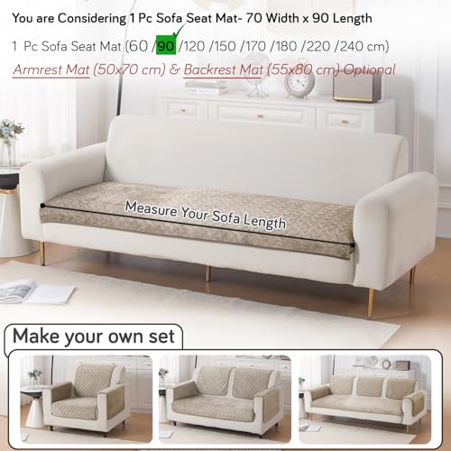 Image of HOKIPO Velvety Quilted Anti-Slip Sofa Cover Mats for L-Shape & 1 /2 / 3 Seater Sofa |DIY Sofa Cover Set, 'Softline Quilted Series' 70(W) x 90(L) cm | Latte Brown (AR-6314-LBR)