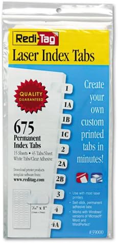 Redi-Tag - Laser Printable Index Tabs, 7/16 x 1, White, 675/Pack 39000 (DMi PK