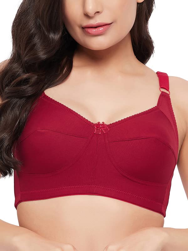 Image of Clovia Women's Cotton Spandex Solid Non-Padded Full Cup Wire Free Everyday Bra - Dark Red
