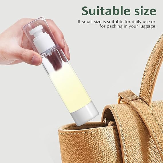 JAMBUVANTI 50ML Airless Lotion Pump Bottle, Transparent Airless Cosmetic Cream Pump, Transparent Plastic Travel Size Pump Bottle, Refillable Travel Lotion Dispenser Bottle (3) 4