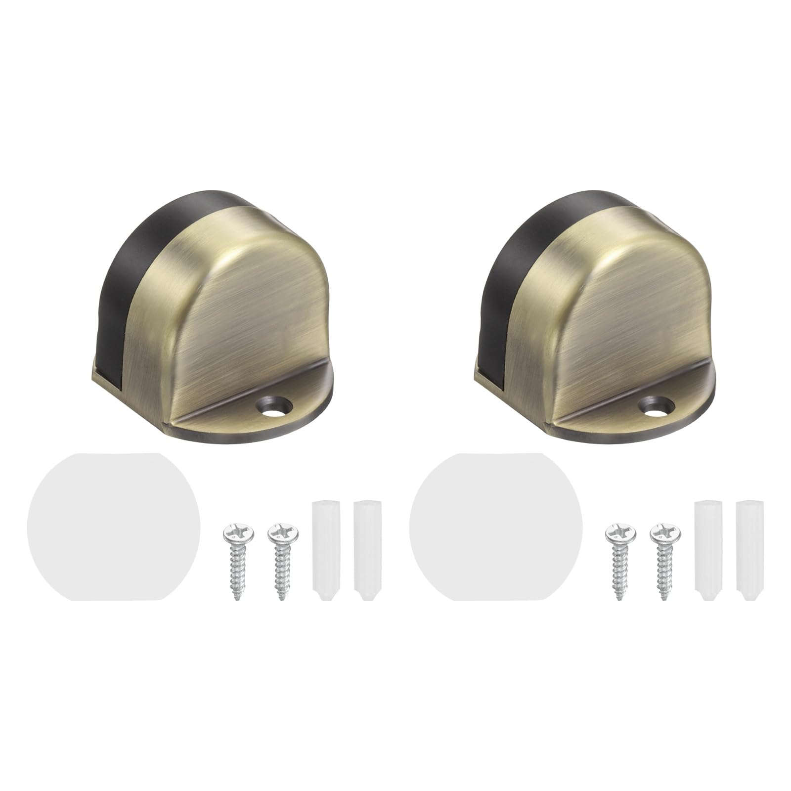 sourcing map 2 Pack Low Dome Floor Door Stop, 1.5" H x 1.65" W Stainless Steel Door Stopper, Rubber Bumper Wall Protector with Screws&Adhesive Tape for Bedroom Bathroom Office, Bronze โ image 1