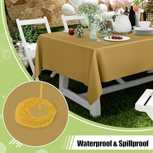 Image of Smiry Disposable Table Cloth 3 Pack, 54 x 108 Inch Waterproof Plastic Tablecloth, Decorative Rectangle Table Covers for Party, Birthday, Picnic, Gold