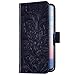 Uposao Funda Compatible con Samsung Galaxy Note 10 Pro Flip Case Funda Billetera de Piel Cuero,Flor Motivo Relieve Elegante Retro Funda Cierre Magnético Soporte Carcasa Tapa Funda Protectores,Azul
