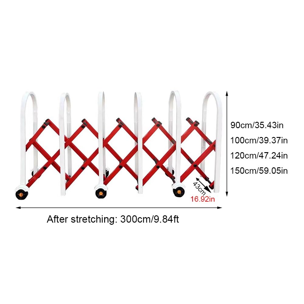 Genérico Barrera metálica Extensible de Alta Resistencia con Ruedas - Barrera de Seguridad móvil Flexible, Valla de tráfico retráctil para Seguridad en entradas de vehículos Exteriores (300x43x120cm)