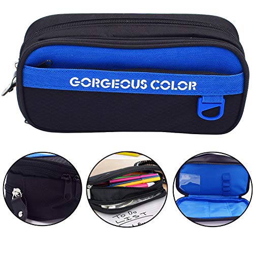 Preisvergleich Produktbild Federmäppchen - WENTS Doppelter Reißverschluss Mäppchen Große Kapazität Federmäppchen Bleistiftbeutel Schreibwaren Halter Multifunktions Briefpapier Beutel für Kinder Teenager Studenten(Blau)