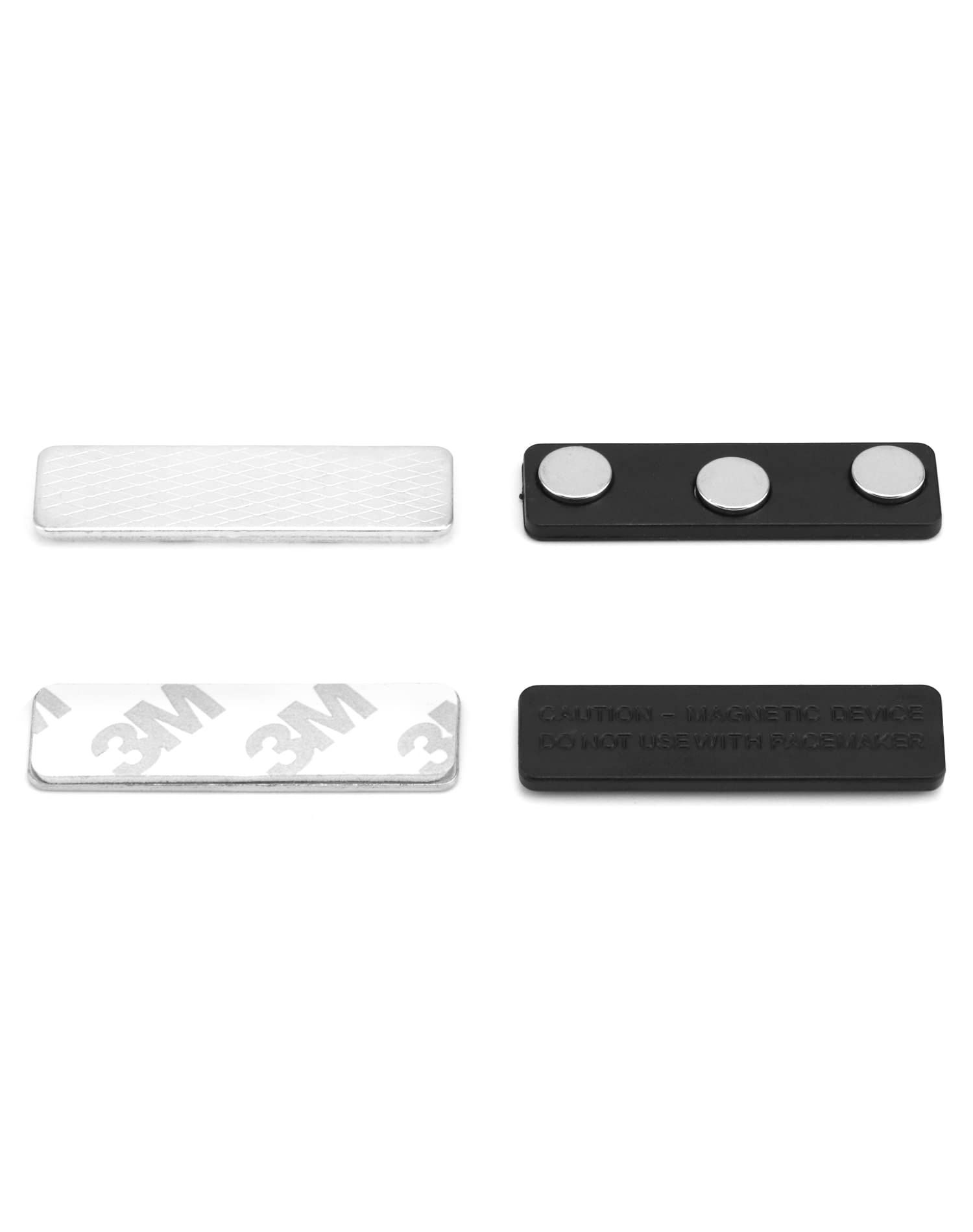 QWORK® 12 Piezas Placas de Identificación con Imán de 3 Puntos y con Adhesivos 3M, Identificadores Personales para Camisas y Uniformes (45 * 13mm, Negro)