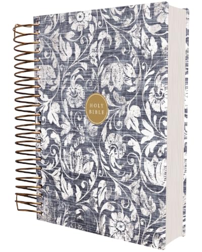 NIV, Journal the Word Bible, Spiral-Bound Edition, Double-Column, Hardcover Spiral, Blue Floral, Red Letter, Comfort Print: This lay-flat edition ... or create art next to your favorite verses image 4