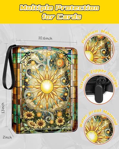 Image of for 9 Pocket Card Binder for MTG, TCG, Game Cards Holds 900 Cards - Large Capacity Trading Card Collection Album Folder with Zipper for Men Boys Teens Sun Design for Sports Card