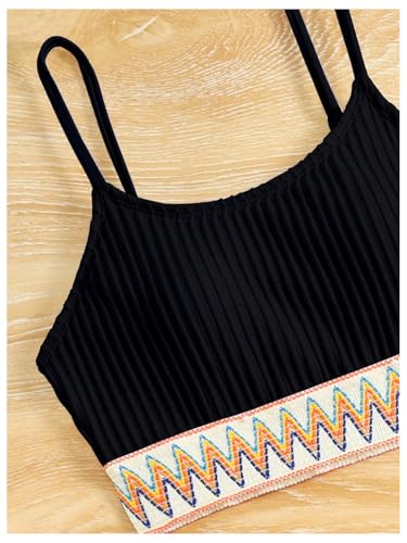 OYOANGLE Girl's 2 Piece Swimsuit Color Block Textured Scoop Neck Bikini Set High Waisted Bathing Suits3