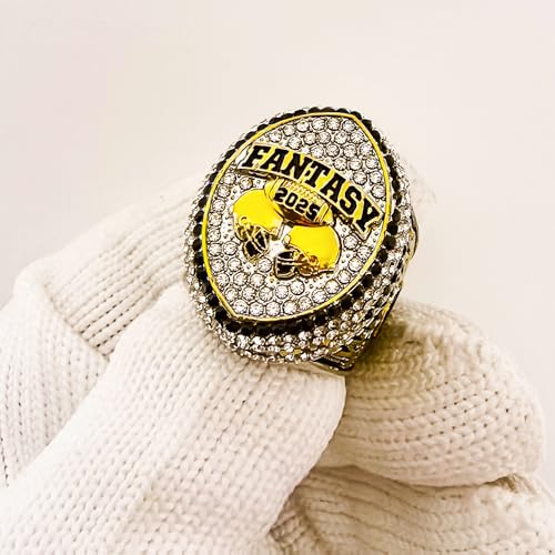 Image of 2025 Fantasy Football Championship Ring | Heavy FFL Champion Trophy Ring | Gold Silver Tone Plated Award Trophy for Fantasy Football League Winner