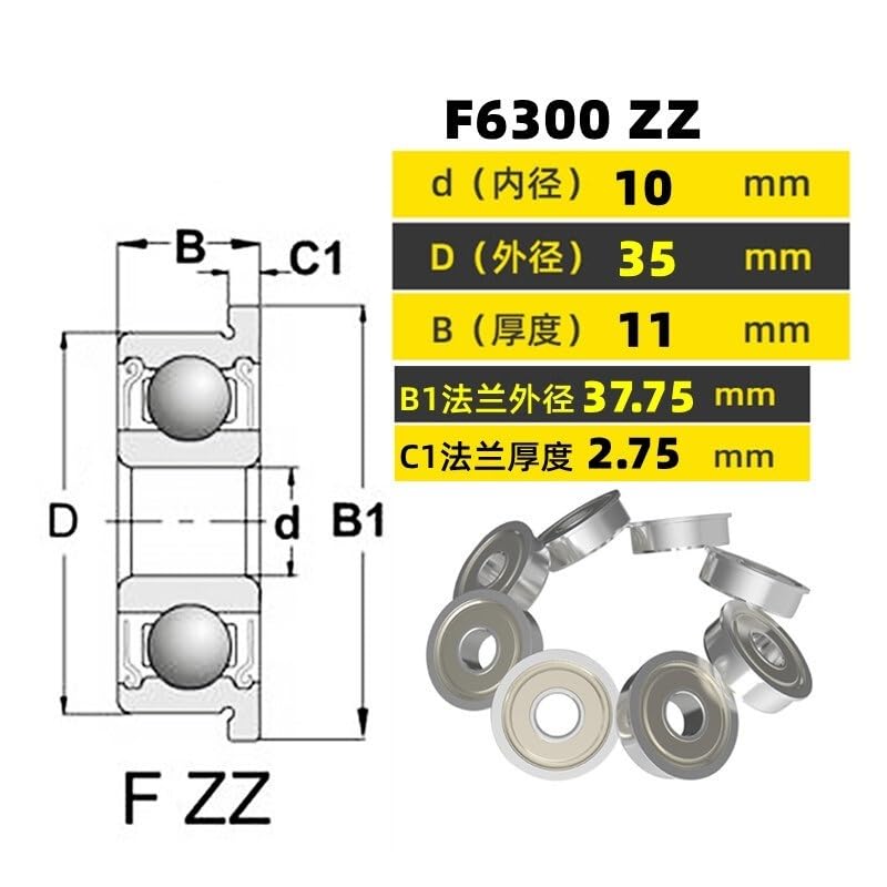 DINGGUANGHE 8PCS Miniature Flange Bearing F6700/F6800/F6900/F6000/F6200/F6300/F6701/F6801/F63801 High Speed Flanged Ball Bearing (Size : F6300)