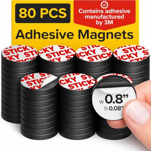 Image of Hyper-Sticky Round Flexible Magnets with Adhesive Backing - (80pcs 0.8 inchx0.08 inch) Magnetic Dots for Whiteboard, Fridge - Stickers for Planning and Organization - Teacher Must Have - Teacher Supplies