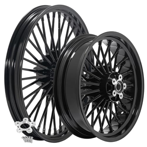 TOFR 21x2.15 17x4.5 Front Rear Wheels Rims 36 Big Fat Spoke For Harley Dyna FXDWG Wide Glide Non-ABS 2006-2017 2007 2008 2009 2010 2011 2012 2013 2014 2015 2016 / 21inch + 17inch Gloss Black