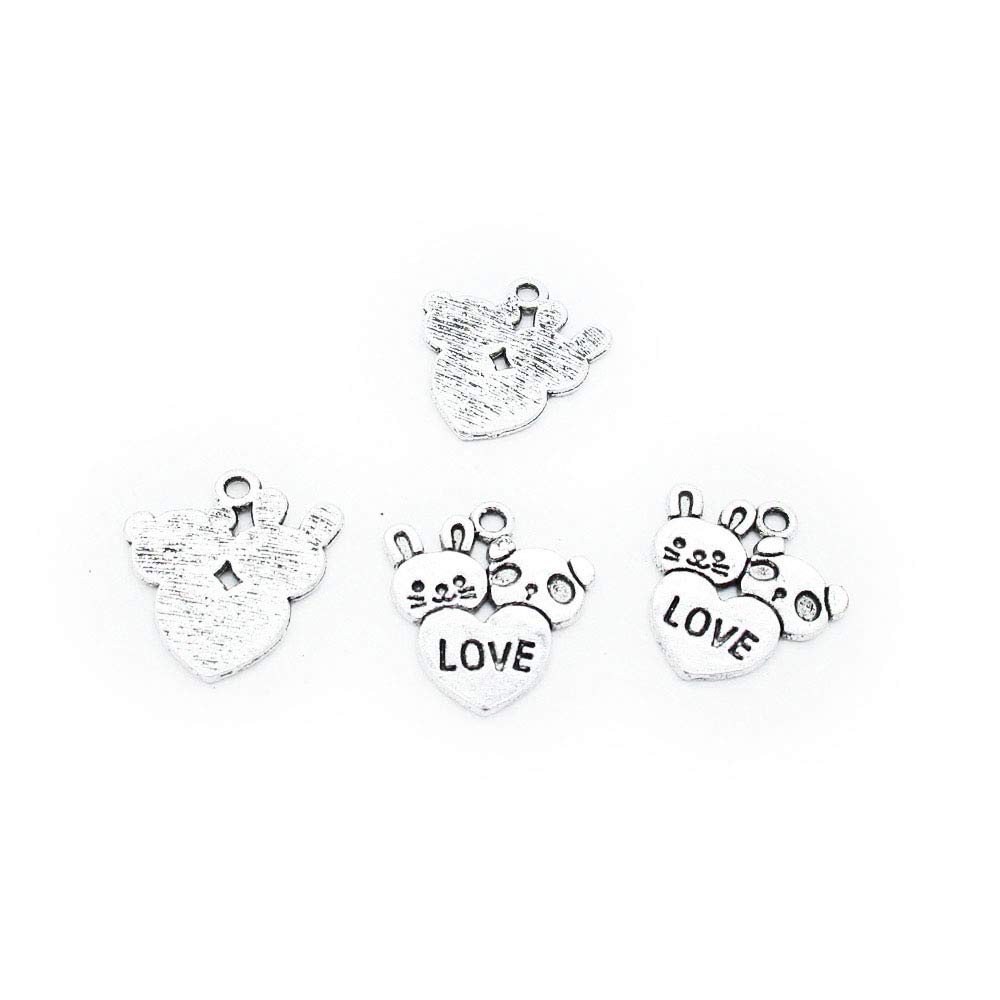 730 Pieces Antique Silver Plated Jewelry Charms Findings Fashion Craft Making Crafting J7WU3L Rabbit Panda Love Heart