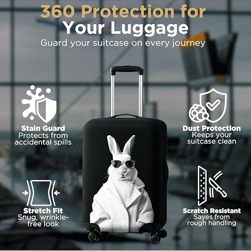 Image of WanderWraps Spendex Polyester Protective Luggage Cover | Hard Luggage Trolley Bag Cover | Washable | Dust Proof | Stretchable | S - 20 inch | Blanc Bunny