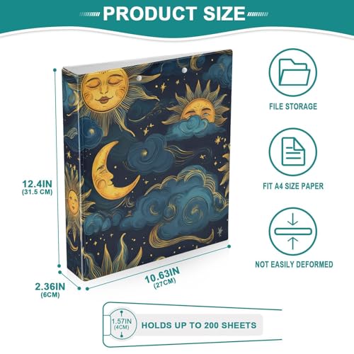 Image of Moon Sun Galaxy Astrology 3 Ring Binder with 2 Interior Pockets 1.5 inch Binders 3 Ring Heavy Duty Fit 8.5 inch x 11 inch Letter Size for Office School, 2 Pack