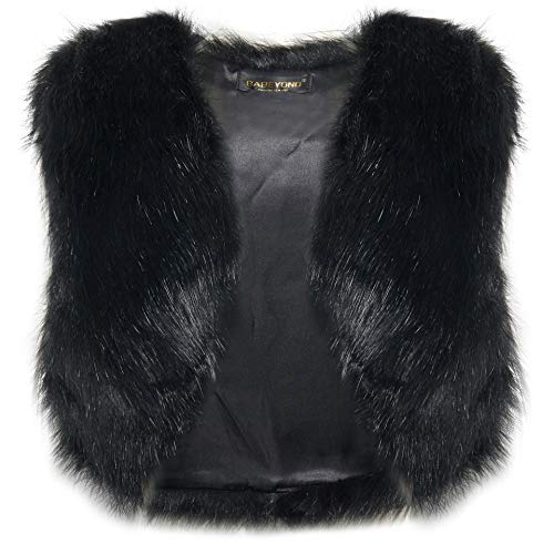BABEYOND Women Faux Fur Bolero Shrug Bridal Stole Wrap Faux Fur Jacket Waistcoat (Black)