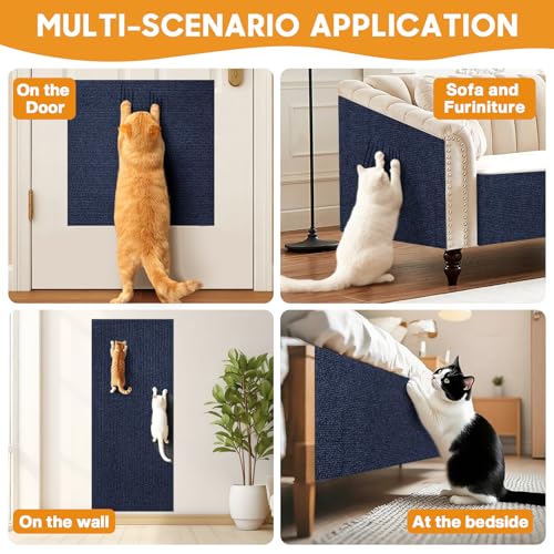 Image of 2 Pcs 40 x 16 in Cat Scratch Furniture Protector with Cutter Slider and Measuring Tape, Trimmable Self-Adhesive Cat Scratch Carpet, Suitable for DIY Cat Tree Stands, Sofas,Cat Tower