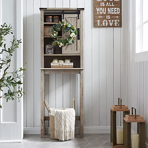 Okd Over The Toilet Storage Cabinet, Farmhouse Storage Cabinet Over Toilet With Sliding Barn Door & Adjustable Shelves, Home Space Saver For Bathroom, Living Room, Light Rustic Oak #TOP5