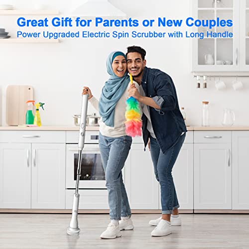 Electric Spin Scrubber, Iezfix Electric Cleaning Brush Bathroom Shower Scrubber Cleaner Brush Xl10W, Power Scrubber Long Handle With 7 Replaceable Scrub Brush Heads For Tub,Floor,Tile,Grout (White) #TOP5