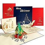 3D Pop-Up Weihnachtskarte,kreative dreidimensionale Weihnachtskarte - mit Umschlägen Tannenbaum Geschenkkarte - bestes Geschenk für Weihnachten, Urlaub, handgefertigt (3pcs)