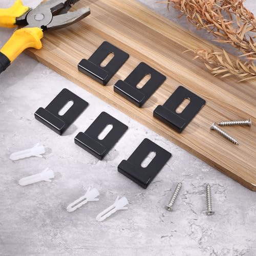 Image of 12 Pack Metal Mirror Clips for Wall Mounting, Wide Channel Mirror Hanging Hardware Kit, Heavy Duty Mirror Holder Clips with Screws, Mirror Brackets for Wall Mounting Frameless Mirror Billboard (Black)