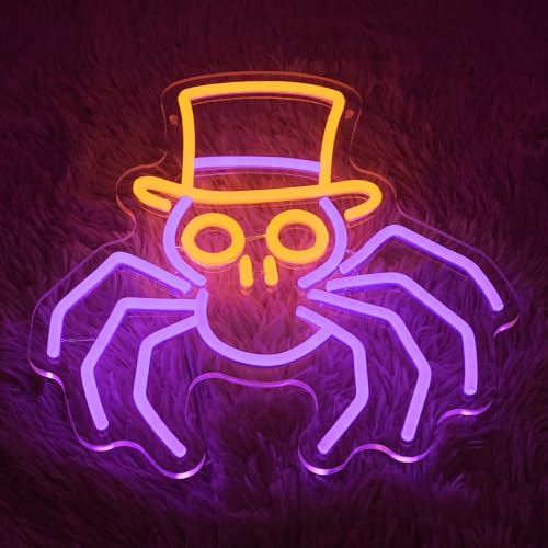 Image of Spider Halloween Neon Sign for Wall Decor Spider In Hat Neon Light Horror Led Sign Animal Neon Light Signs for Bedroom Halloween Decoration