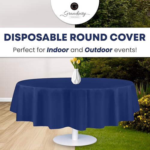 Image of Grandipity Plastic Table Cloth Disposable 12 Pack 84 inch Round Navy | Plastic table covers, durable disposable tablecloths, fade and tear-resistent table cover for party, event