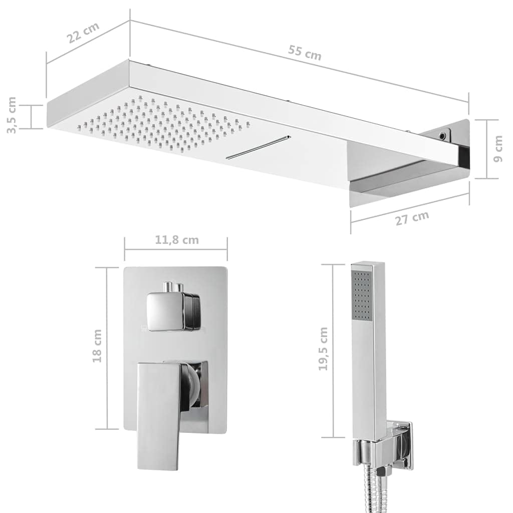 vidaXL Sistema de Ducha Cuarto de Baño Agua Torre Panel Fija Cabezal Unidad Relajante Moderno Robusta Estable Acero Inoxidable 201 Plateado