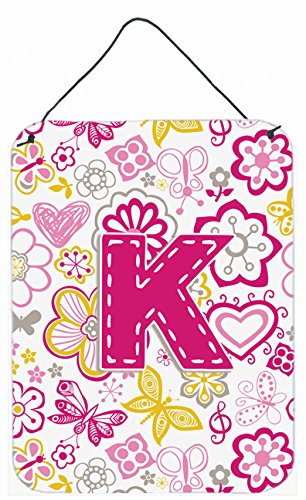Letter K Flowers and Butterflies Pink Wall and Door Hanging Prints