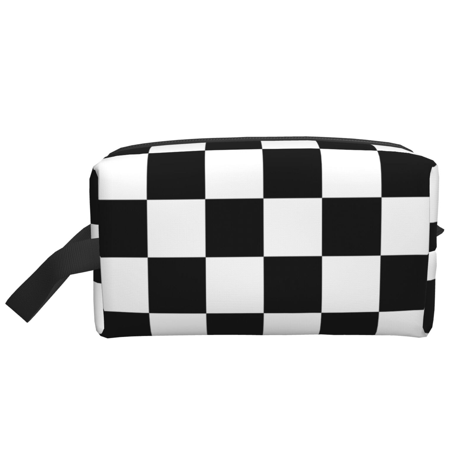 Ercgad Unisex White Black And Plaid Print Large Capacity Travel Toiletry Bag Cosmetic Pouch Daily Storage Makeup Case