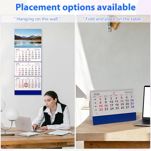 Image of Flenpptly 2026 Wall Calendar Large Wall Calendar 3 Month Display Vertical Calendar with Thick Paper 33 inch x 13 inch from Dec 2025 to Jan 2027 for Perfect Daily Planner (Blue-3)