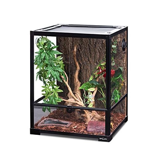 REPTI ZOO Reptile Glass Terrarium, 18" x 18" x 24" Front Opening Terrarium with Double Hinge Door & Top Screen Ventilation, 30 Gallon Tank Large Reptile Terrarium (Knock-Down)