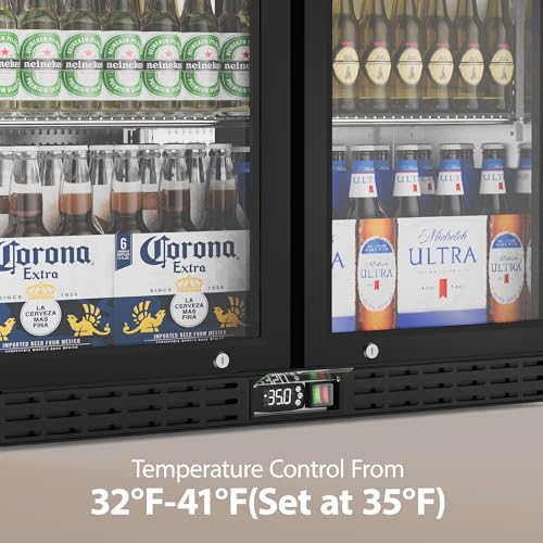 Image of Coolake Back Bar Cooler Refrigerator with 2 Glass Doors, 7.4 cu.ft Commercial Under Counter Height Beverage Refrigerator with LED Lighting, Display Drink Fridge for Home Bar, Man Cave, Garage, Office
