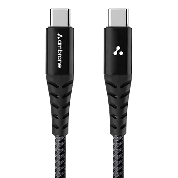 Ambrane Fast 100W Output Cable with Type-C to Type-C for Mobile, Laptop, Macbook & Table Charging, 480mbps Data Sync Speed, Braided Cable, 1.5m Length (ABCC-100, Black-Grey)