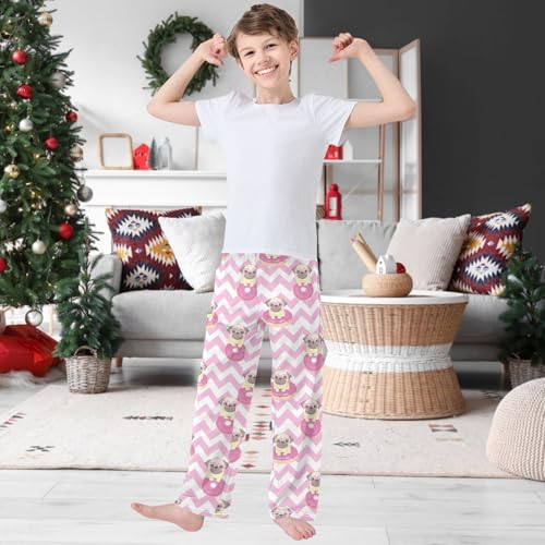 Boy's Pants Pink Funny Pug Donut Jogger Pants Elastic Waist Long Bottoms Trousers with Pockets 6-14 Years2