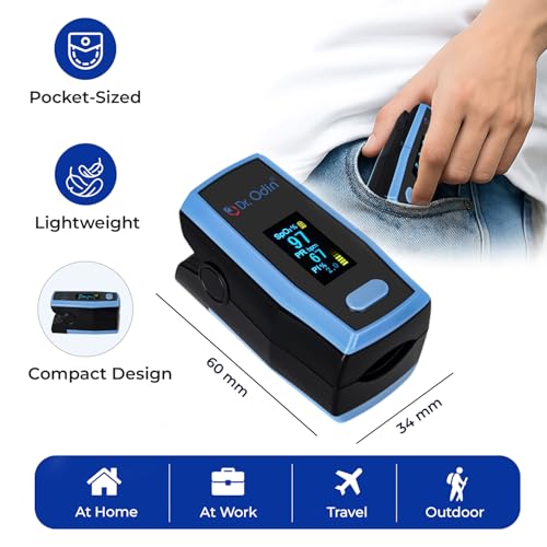 Image of Dr. Odin A330N Pulse Oximeter with Quick Heart Rate and Oxygen Monitoring, OLED Display, Flex Finger Grip, Vibrant OLED (Black & Blue)