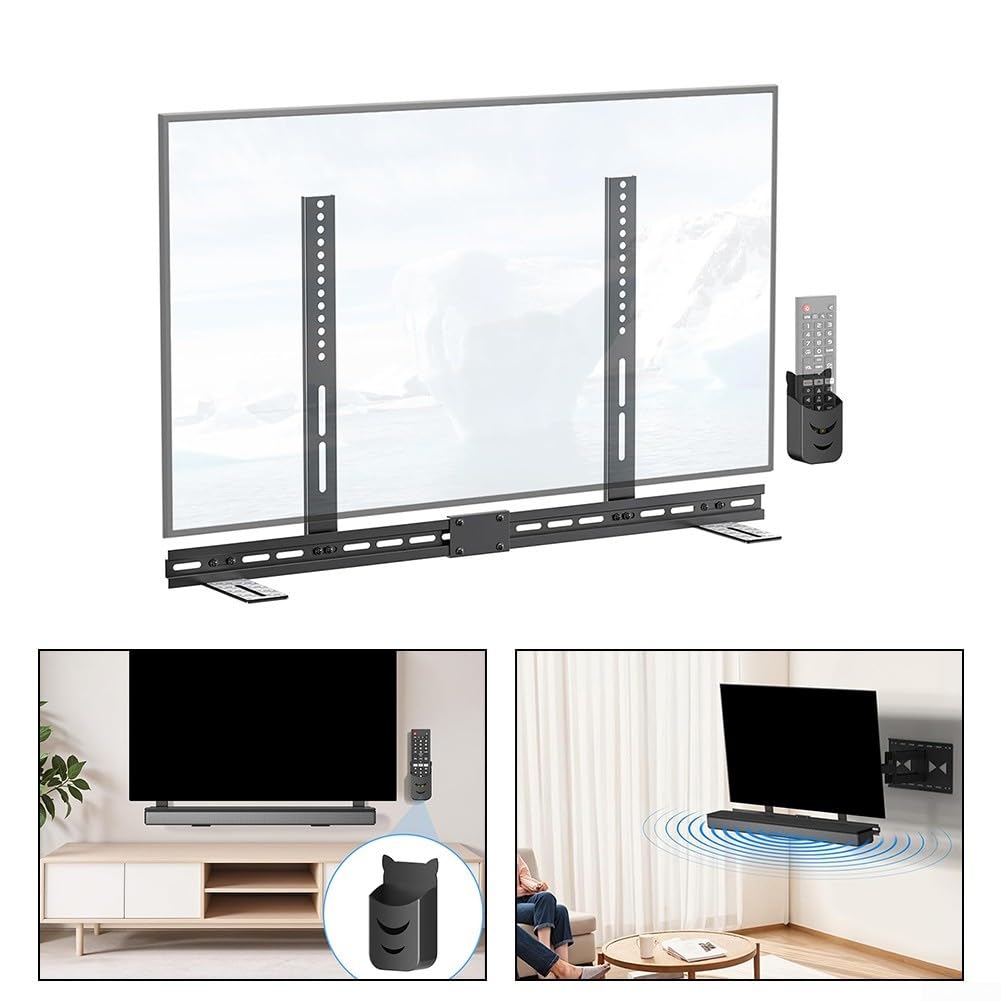 Support mural universel pour barre de son en métal robuste pour haut-parleurs de 13 à 80 cm de largeur jusqu'à 16 kg Charge maximale avec base antidérapante et montage facile pour systèmes de home