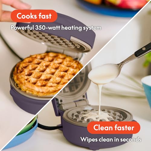 Image of bella Stack & Store Mini Waffle Maker, 4-Inch Ceramic Non-Toxic, Plum