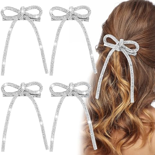 Vovii Silver Rhinestone Bow Hair Clips for Women