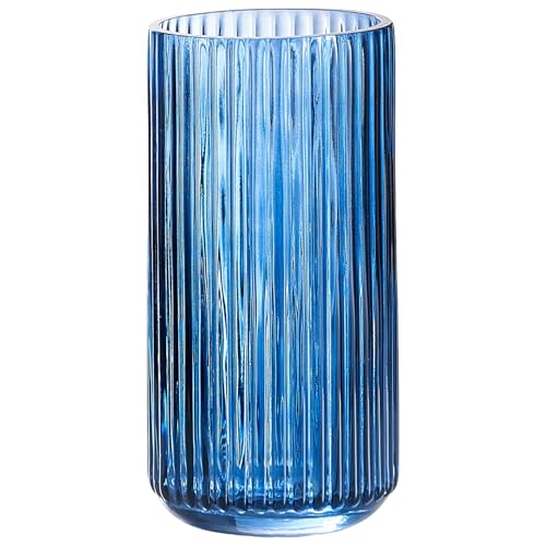 TIMEFOTO 7.5 inch Blue Glass Flower Vase for Pampas Grass, Medium Decorative...