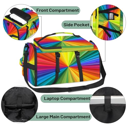 Large Sports Gym Bag With Shoe & Laptop Compartment 47L Waterproof Travel Duffel Bags for Men Women Rainbow Swirl Style Luggage Backpack Duffle Bag4