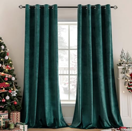 MIULEE Cortinas Salon Terciopelo Verde Oscuro con Ojales, 2 Piezas Cortinas Terciopelo Invierno 140x215 CM (An x Al), Cortinas Termica Terciopelo para Dormitorio, Suave Cortina Habitacion Terciopelo