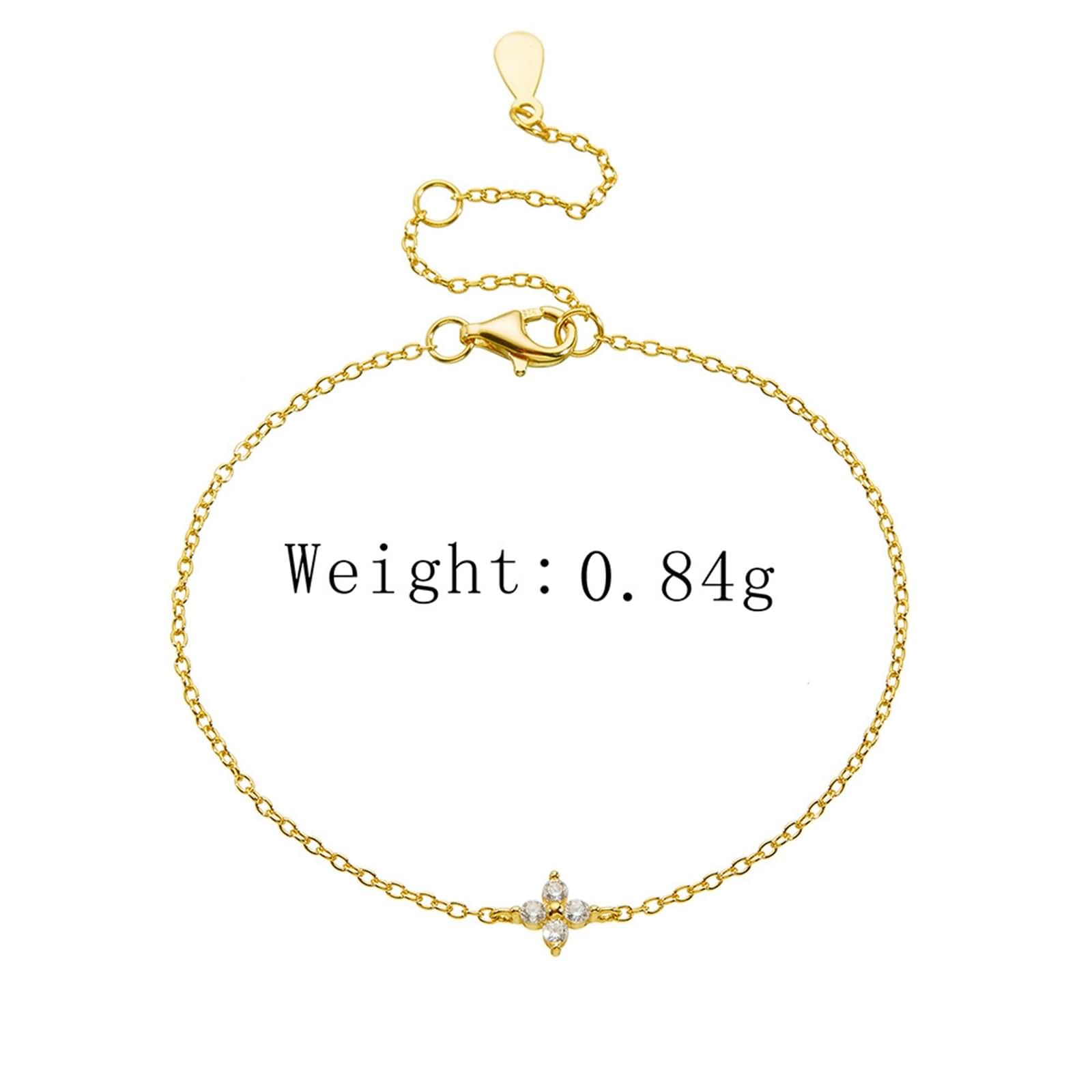 Pulsera Oro Mujer 9 K / 14 K / 18 K, Flor con Diamante, Cadena Extensible 16 CM + 5 CM, Pulsera de Oro para Mujer Ajustable