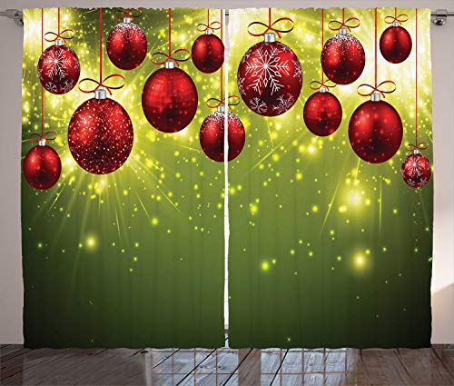 Ambesonne Christmas Curtains, Vibrant Colored New Year Design Psychedelic Digital Effects and Baubles Print, Living Room Bedroom Window Drapes 2 Panel Set, 108